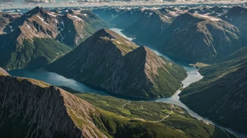 Et vakkert norsk fjellandskap med snødekte fjell og grønne daler.