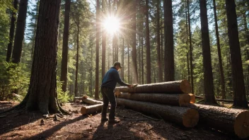 En person som logger ved i en skog.