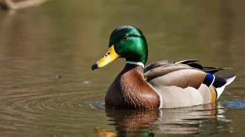 En villand som svømmer i en dam omgitt av trær og grønne omgivelser.