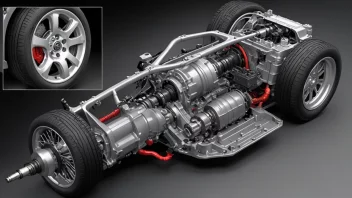 En bilens forhjulsdriftsystem, som viser overføringen og drivlinjekomponentene.