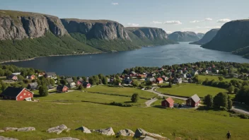 Et idyllisk norsk landskap med en liten landsby og mennesker med etternavnet Kvarsteins.