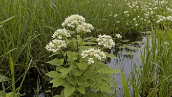 En myrullplante med hvite eller kremfargede blomster, som vokser i et myrområde.