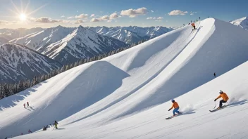 En utforløype med en bratt stigning, hvor skiløpere og snowboardere kjører nedover.