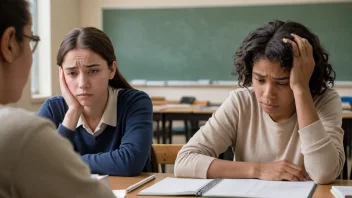 En elev som sliter i skolen, med støtte fra en lærer eller skolerådgiver.