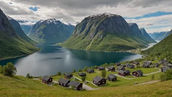 En naturskjønn dal i Norge med en fjord og fjell i bakgrunnen.