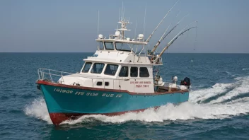 En fiskebåt som seiler på havet med en bildetekst om fisketrygdavgiften