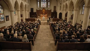 En kirke med mennesker som deltar i en gudstjeneste