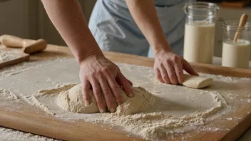 En person som knåder deigen, forbereder å bake brød.