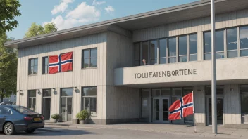 Et norsk tollkontor med en skilt som leser 'Tolletatene'.