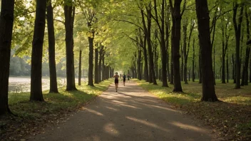 Et fredelig og innbydende bilde av en godt opplyst løype, perfekt for en kveldstur eller joggetur.