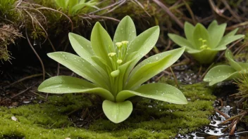 En illustrasjon av en Pinguicula-plante, som viser dens unike egenskaper og habitat.