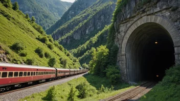 Et tog passerer gjennom en tunnel i fjellet på en naturskjønn togstrekning