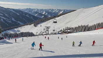 En travel skiarena med ulike fasiliteter og skiløpere som nyter bakken