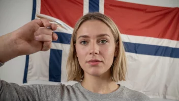 En person med et vennlig ansikt og et norsk flagg bak dem, som symboliserer tillit og ærlighet.