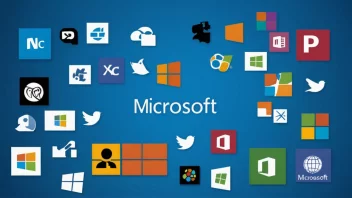 Microsoft-logoen på en blå bakgrunn med ulike Microsoft-produkter og -tjenester.