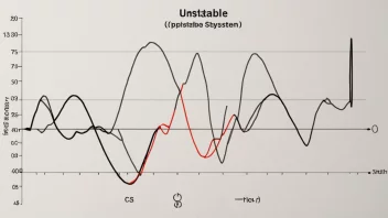 En illustrasjon av en graf med store svingninger, som representerer et ustabil system.