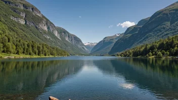 Et åndeløst landskap av Vossestrands, som viser dets naturlige skjønnhet og turmuligheter.