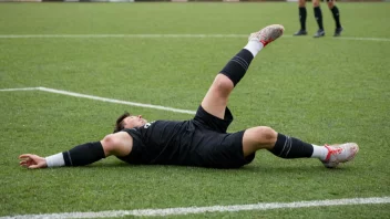 En person i fotballuniform som snubler over sine egne føtter, med en ball som flyr vekk i bakgrunnen.