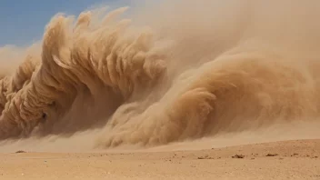 En sandstorm med sterke vind og sand som blåser overalt.