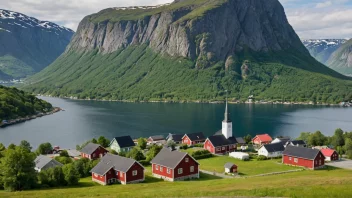 En malerisk landsby i Norge med tradisjonell arkitektur og en storslagen natur.