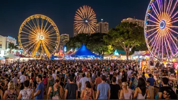 En by med en levende festivalatmosfære, med kulturelle arrangementer, musikk, mat og aktiviteter.