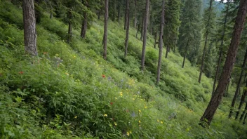 En naturskjønn utsikt over et skauns, en type skogsområde som kjennetegnes av tett vegetasjon og bratte skråninger.