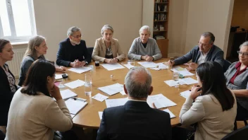 En gruppe mennesker fra ulike bakgrunner og aldre, samlet rundt et bord, diskuterer og arbeider sammen for å fremme menneskerettighetene.