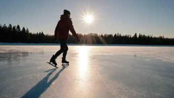 En fredelig vinterscene med en person som skaver på en frossen innsjø.