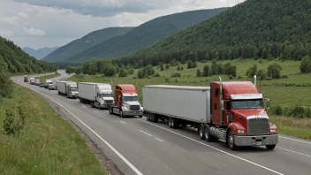 En gruppe lastebiler som kjører sammen, transporterer varer over lange avstander på en organisert måte.