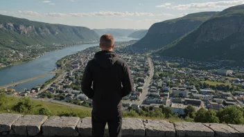 En stjørdaling som står stolt foran en naturskjønn utsikt over byen.