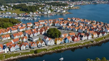 Flyfoto av Hillevåg nabolag med hus og bygninger