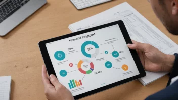 En person som holder en tablet med et diagram av et økonomisk støttesystem på skjermen.