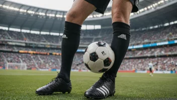 En fotballspiller som bruker leggbeskyttere for å beskytte leggene sine under en kamp.