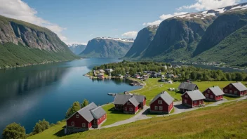 Et malerisk landskap av Nadderud, som viser stedets naturskjønnhet og tradisjonelle norske arkitektur.