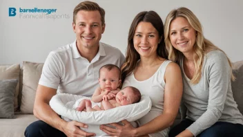 En glad familie med et nyfødt barn, som symboliserer den økonomiske støtten fra den norske staten.