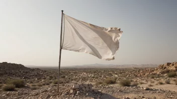 Et hvitt flagg som vifter i vinden, symboliserer overgivelse eller kapitulasjon.