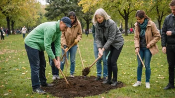 Mennesker fra en miljøvernforening planter trær.