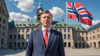 Et bilde av en politiker som representerer Oslo, med rådhuset og det norske flagget i bakgrunnen.