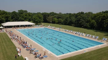 En swimmingpool med en blå vannsklie og et solbadområde