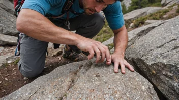 En person som kravler opp en stein eller et fjell.