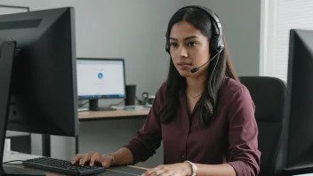 En kundeservicerepresentant som jobber ved et sentralbord, håndterer innkommende samtaler og meldinger.