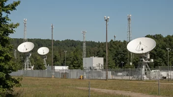 Et mottaksanlegg med antenner og parabolantenner.