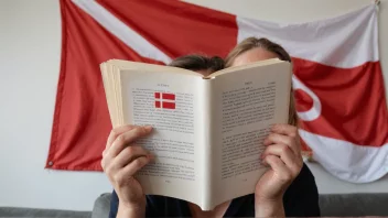 En person som leser en bok med et dansk flagg i bakgrunnen, som representerer Grundtvigianismen.