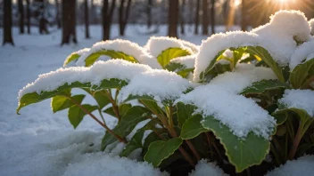 En plante som har overlevd vinteren, med et varmt lys på seg.