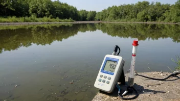 Et forurenset vann med en pH-meter som viser et lavt pH-nivå.