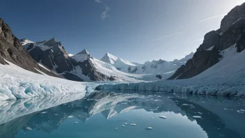 Et naturskjønt bilde av en isbre eller et istidslandskap med et kaldt og isete klima.