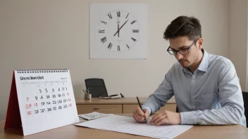 En person som arbeider på et langsiktig prosjekt, med en kalender eller klokke i bakgrunnen.