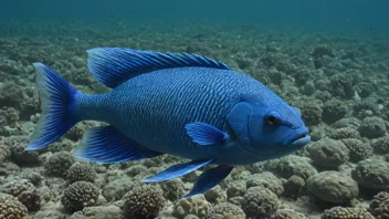 En blåfarget fisk med en karakteristisk form, som svømmer i havet.