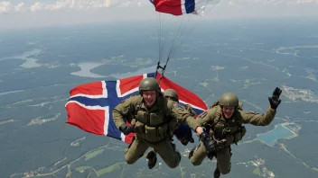 Fallskjermjegere fra det norske forsvaret hopper ut av et fly.