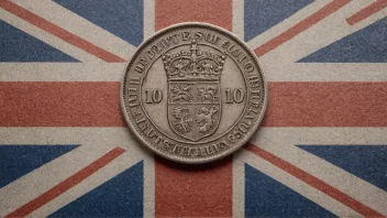 En gammel britisk shilling-mynt med Storbritannias flagg i bakgrunnen